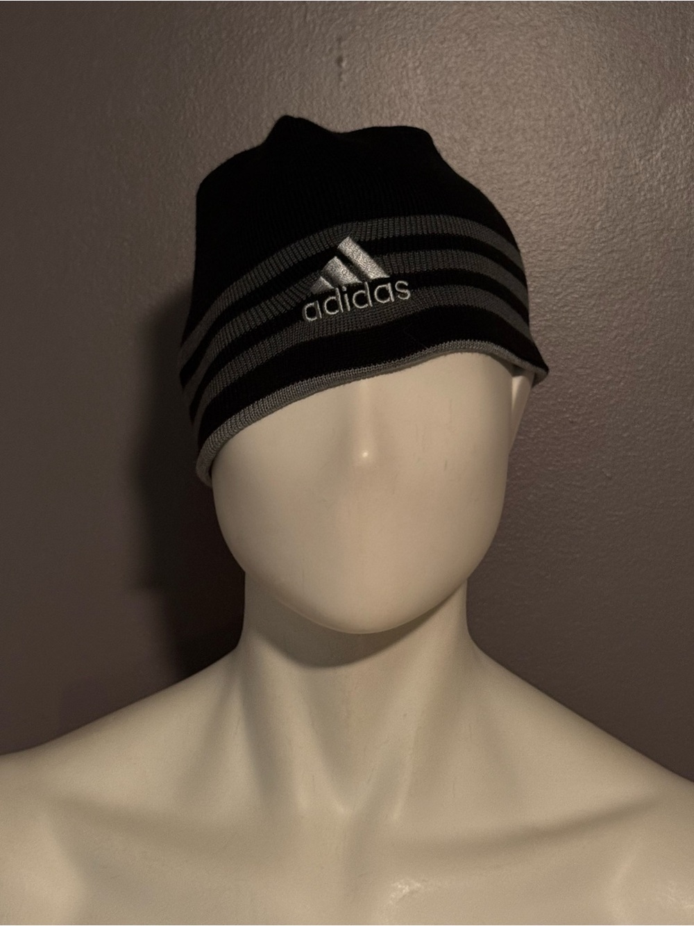 adidas Black and Gray Striped Beanie